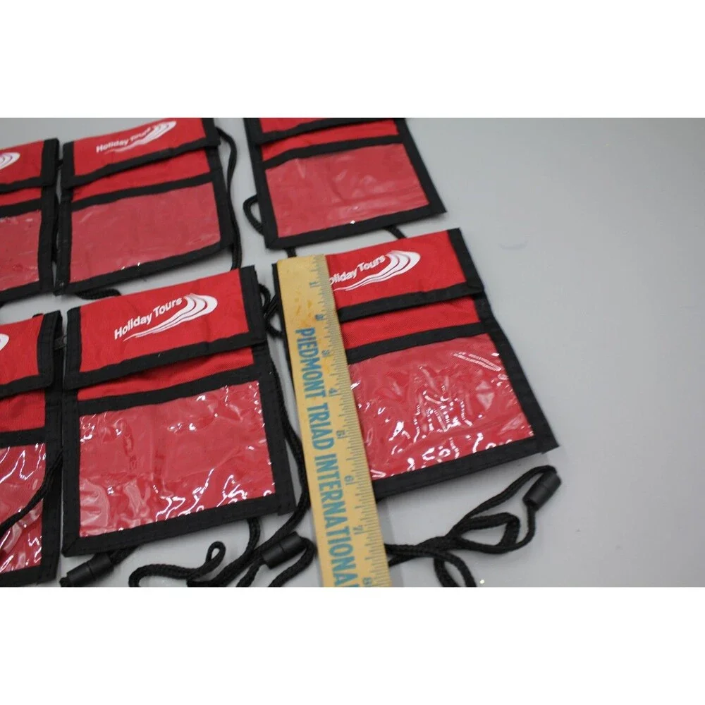 Lot of 6 Red Nylon Neck Lanyard Pen ID Card Pouch Holder Sleeve Holiday Tours